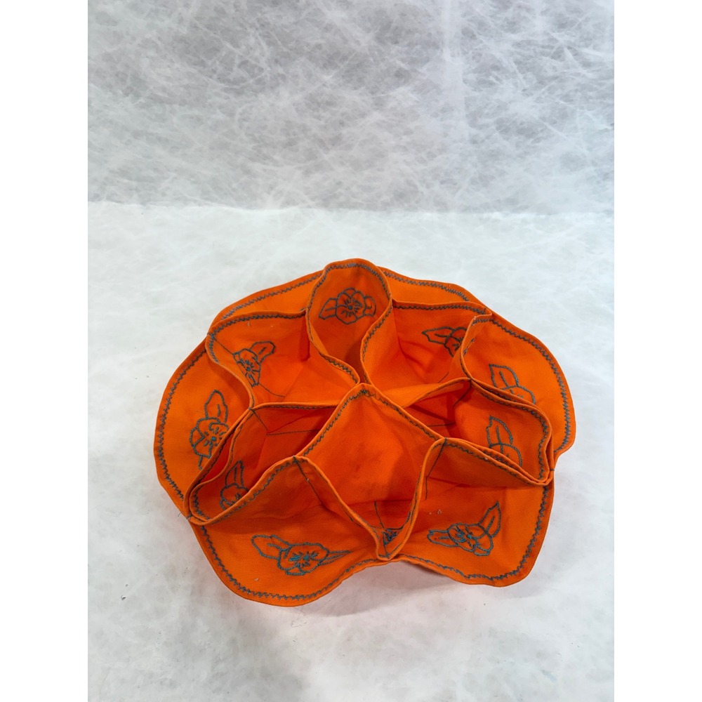 Vintage Handmade Packable Jewelry Holder Orange Blue Floral Embroidered Travel